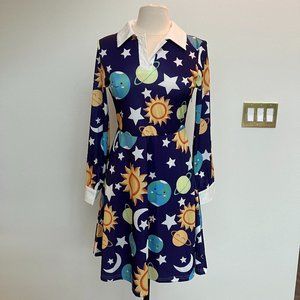 Celestial Print Midi Dress - Blue